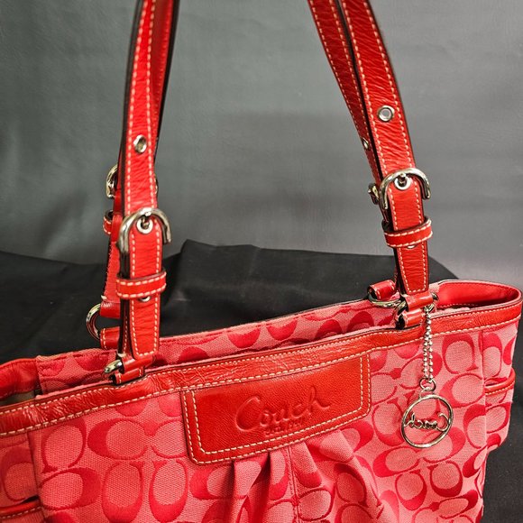 Coach Red Shoulder Tote Bag Handbag Style #F14281  EEUC Pre-Owned - Picture 3 of 11